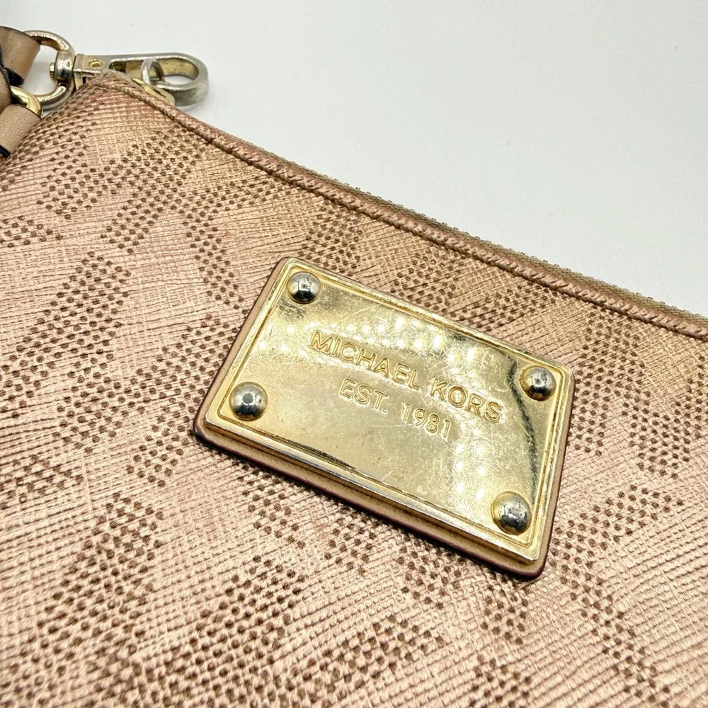 Michael Kors Rose Gold Signature‎ Monogram Wristlet Pouch Card Holder
